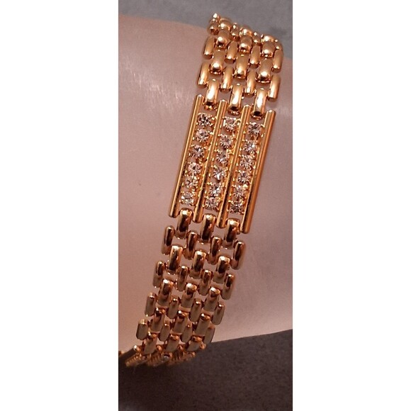 Vintage Panther Link Rhinestone Bracelet Gold Tone - Picture 6 of 6